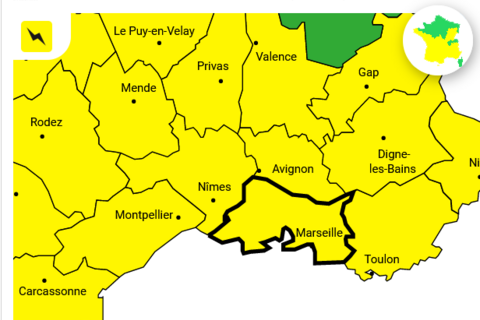 Le département des Bouches-du-Rhône placé en vigilance jaune orages le samedi 23 avril de 11h à 22h