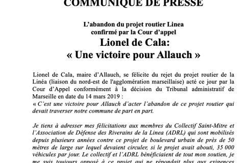 L'abandon du projet routier Linea confirmé par la Cour d’appel : une victoire pour Allauch !