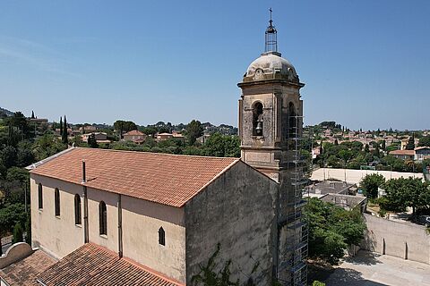Le dôme de l’église Saint Laurent de la Bourdonnière en cours de restauration