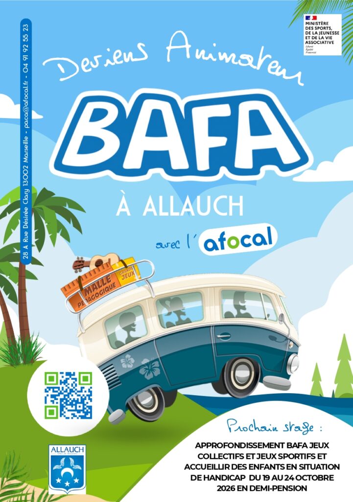 Du 19 au 24 octobre, la Ville d’Allauch organise, en partenariat avec l’organisme AFOCAL, une formation d’approfondissement (3ème partie) dans le cadre du brevet d’aptitude aux fonctions d’animateurs (BAFA)