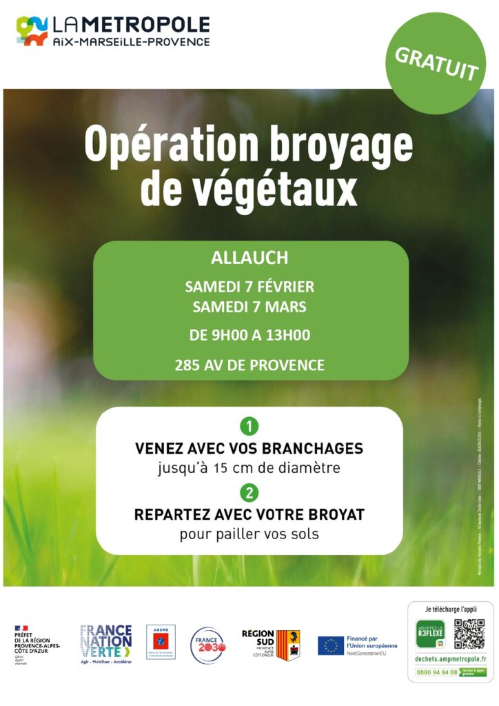 l'opération broyage de végétaux menée par la métropole aix-marseille-provence se déroulera à allauch samedi 7 février et samedi 7 mars 2026