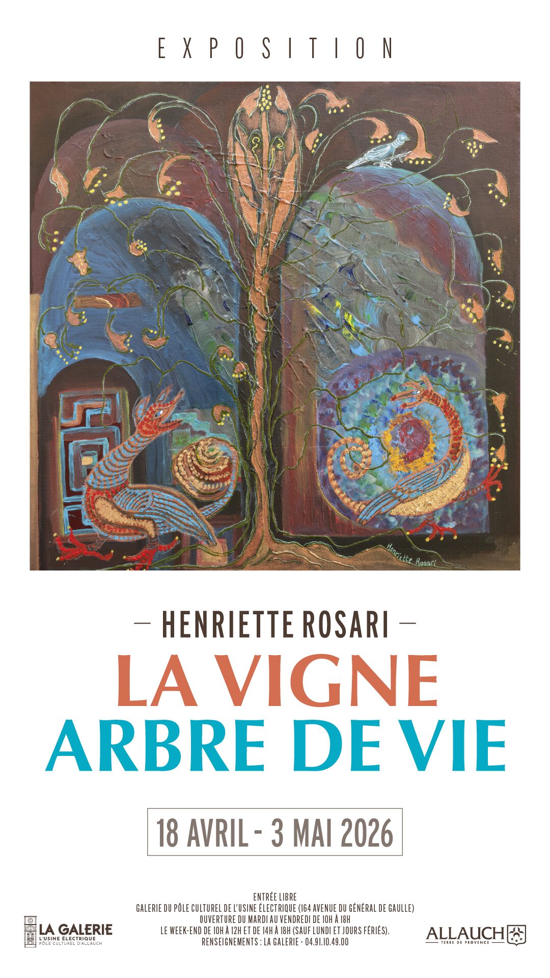 Découvrez l’exposition « La vigne, arbre de vie », d’Henriette Rosari, du samedi 18 avril au dimanche 3 mai à Allauch (Galerie du Pôle culturel)