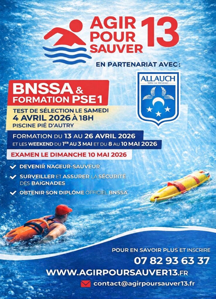 Métiers du sauvetage aquatique accessibles dès 17 ans : passez votre BNSSA et PSE1 à partir du 13 avril 2026 à Allauch