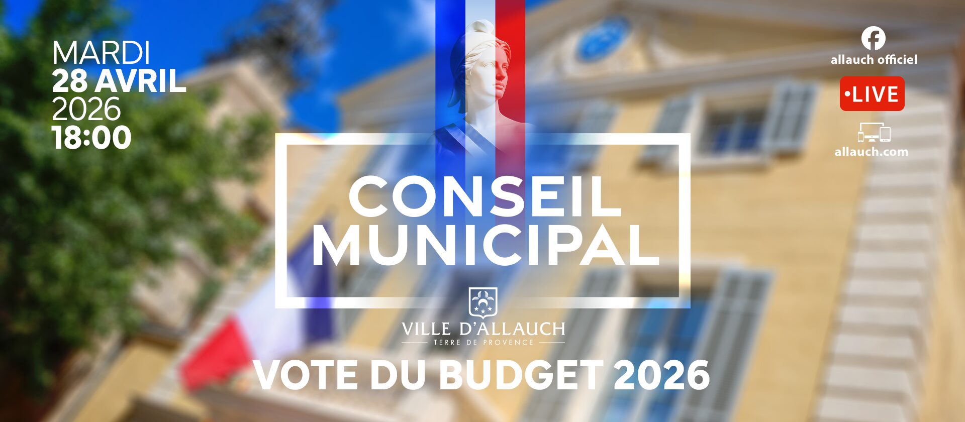 Pour la 3ème fois en moins de six semaines après les élections municipales, Monsieur le Maire réunira le Conseil municipal pour l’adoption du budget 2026 dans l’Hôtel de ville historique (salle Honoré-Guien), le mardi 28 avril, à 18h.